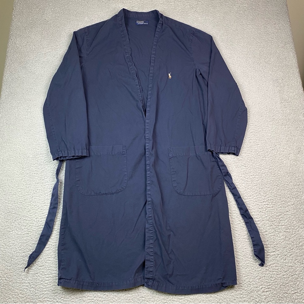 Polo Ralph Lauren Men's Size L (Estimated) Navy Blue Pony Cotton Tie Robe Large